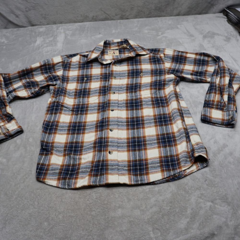 Red Head Flannel Shirt Mens Small Beige Plaid Long Sleeve Button Up Workwear